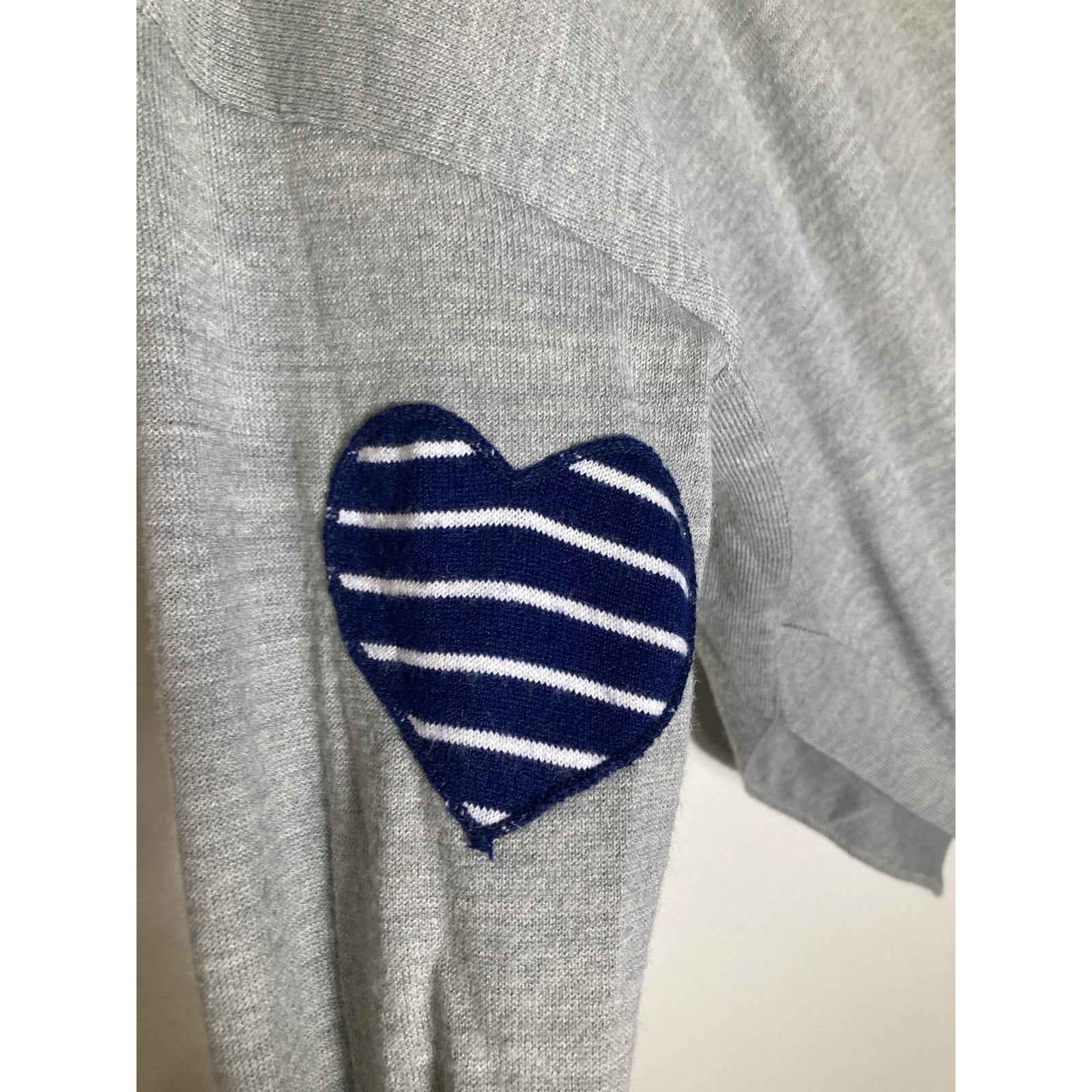 Mersea Gray Long Sleeve Crew Neck Sweater with Elbow Hearts Sz OS