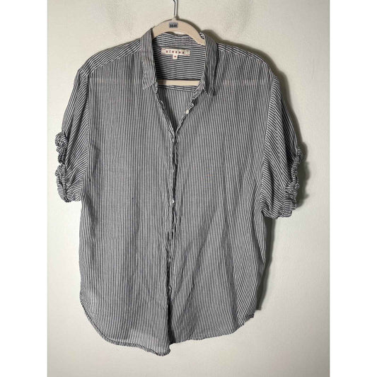 Xirena Gray white Stripe Short Sleeve Cotton Button Down Shirt Sz M