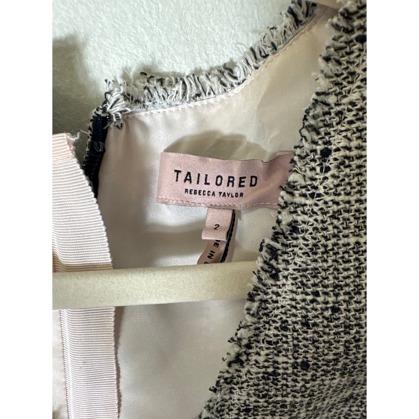 Tailored Rebecca Taylor Black White Tweed V-Neck Midi Dress Sz 2