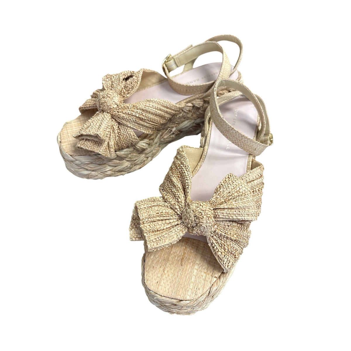 Loeffler Randall Rafia Bow Wedge Sandals Sz 9