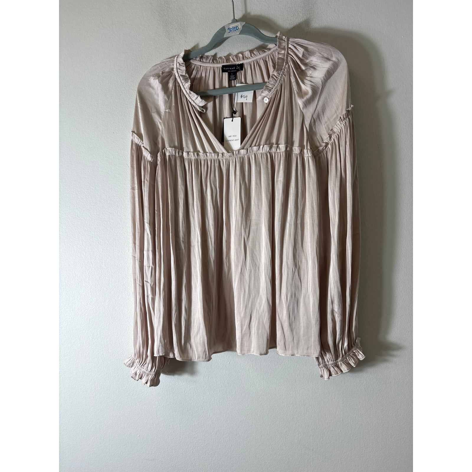 NWT Current Air Cream Satin Blouse Sz L