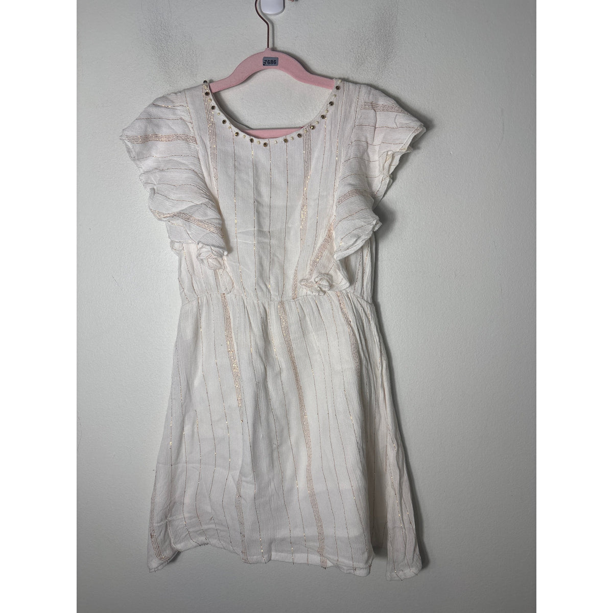 Girls Derhy Kids White Flutter Sleeve Cotton Dress Sz 8/10