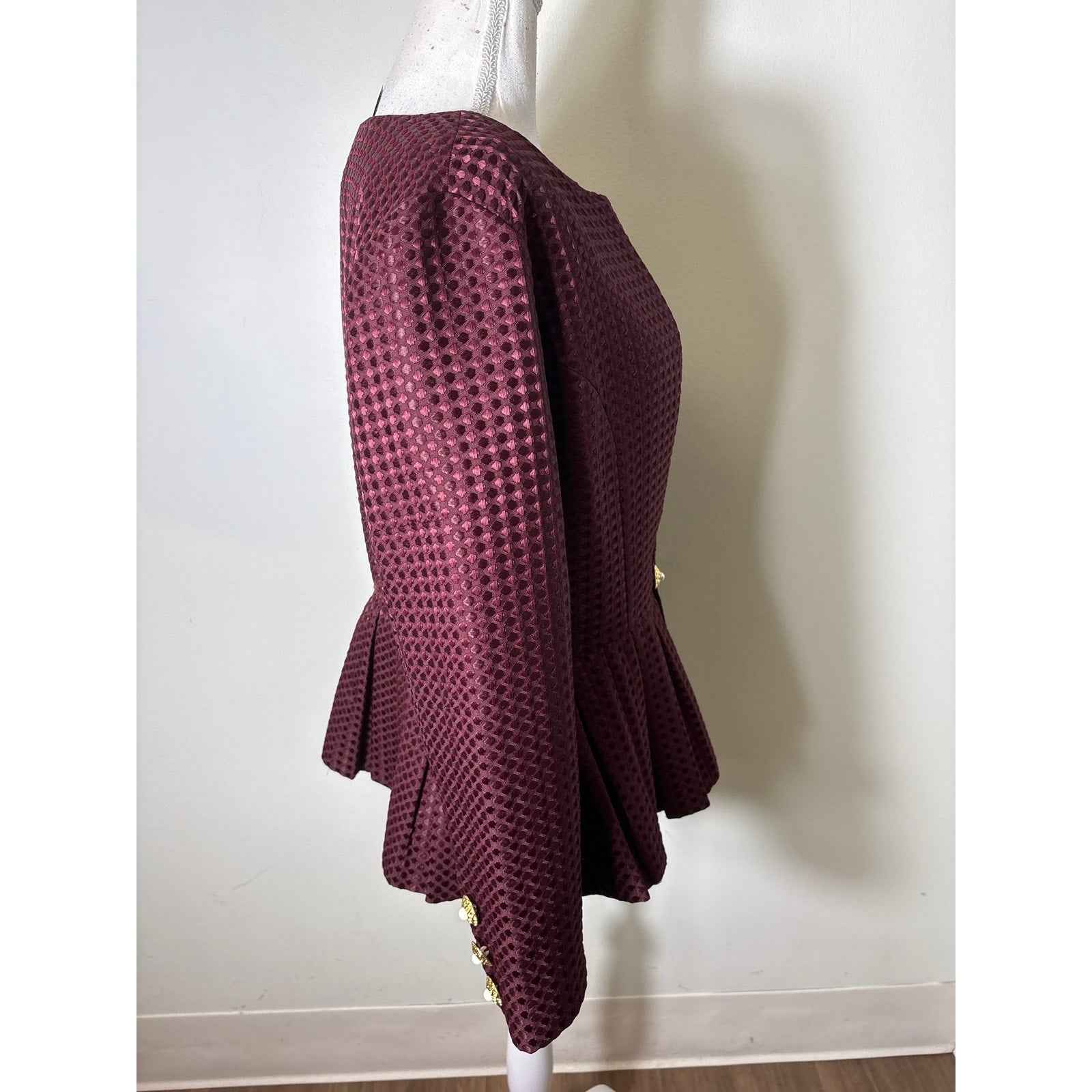 NWT BUru Burgundy Dot Pepblum Blazer and Pant Set Sz M