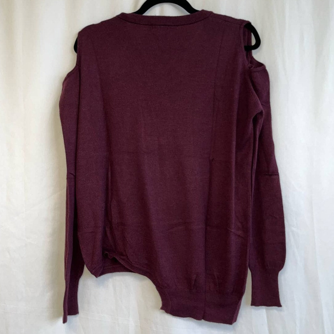 Sen Karlie Maroon Burgundy Cold Shoulder Asymmetric Hem Sweater Sz 2