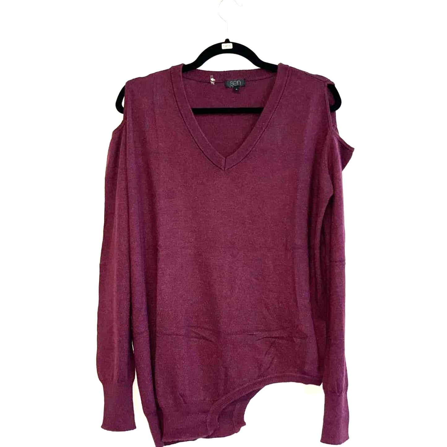 Sen Karlie Maroon Burgundy Cold Shoulder Asymmetric Hem Sweater Sz 2