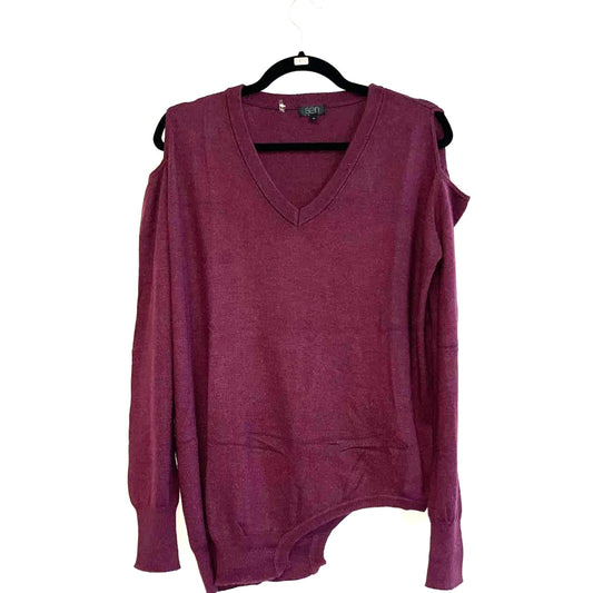 Sen Karlie Maroon Burgundy Cold Shoulder Asymmetric Hem Sweater Sz 2
